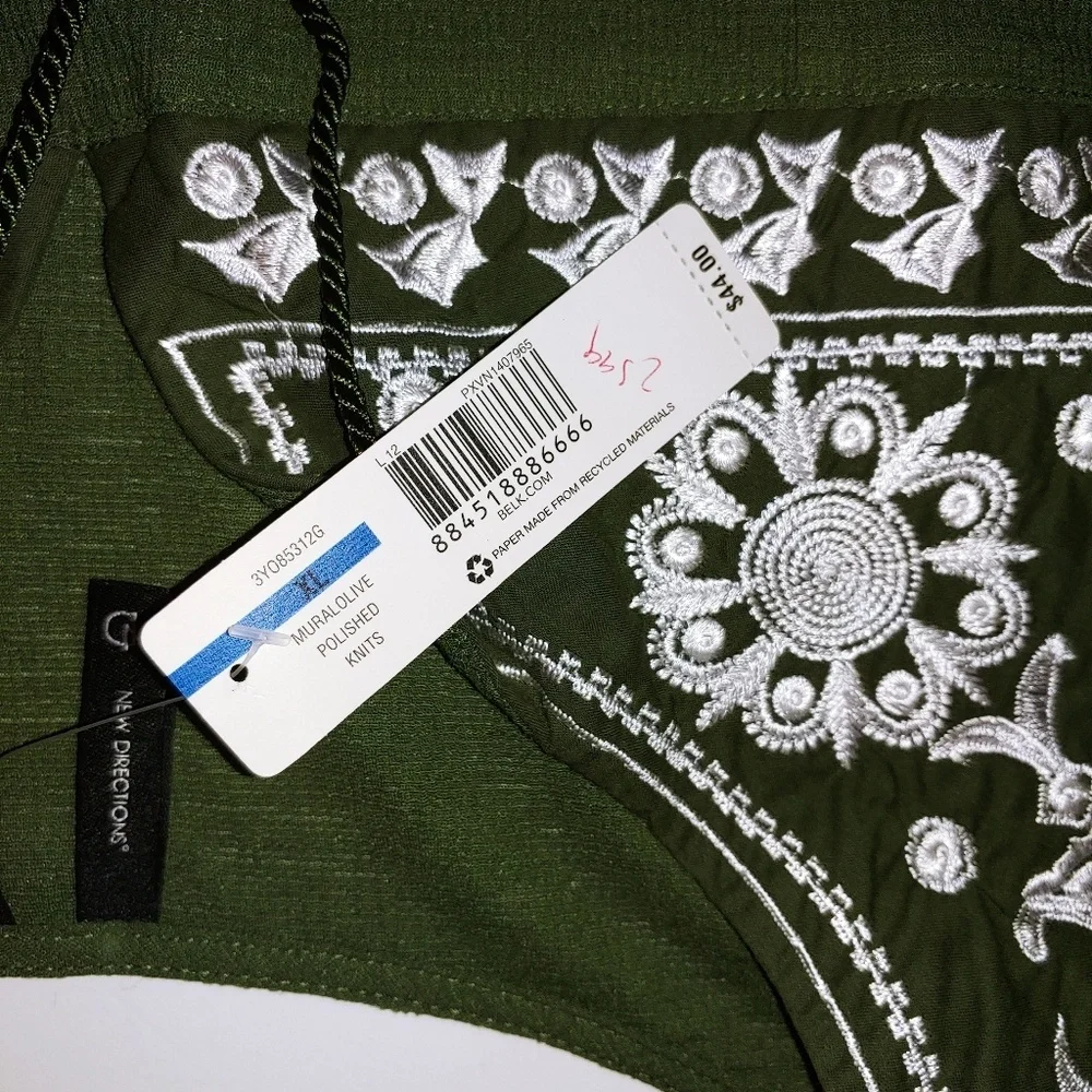 New Directions Olive Tunic with White Embroidery - Picture 5 of 7